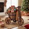 Outdoor 2-Tier Rustic Wood Wagon Planter with Semi-Wheels and Drainage